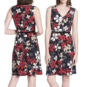 TOMMY HILFIGER Sleeveless Fit and Flare Jersey Dress Black Red Floral 16 NO BELT